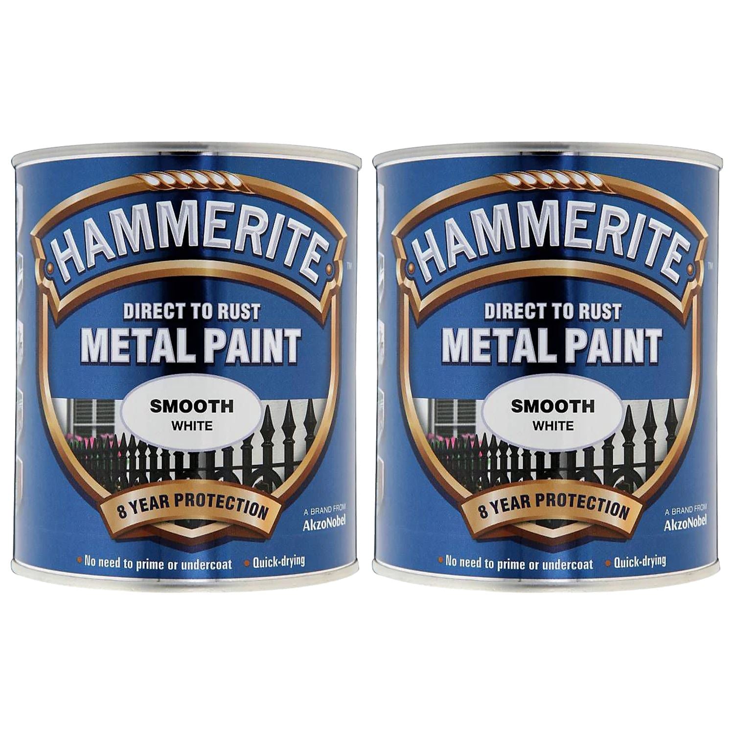2X Hammerite Smooth White Paint 750ml Tin Paint