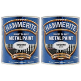 2X Hammerite Smooth White Paint 750ml Tin Paint