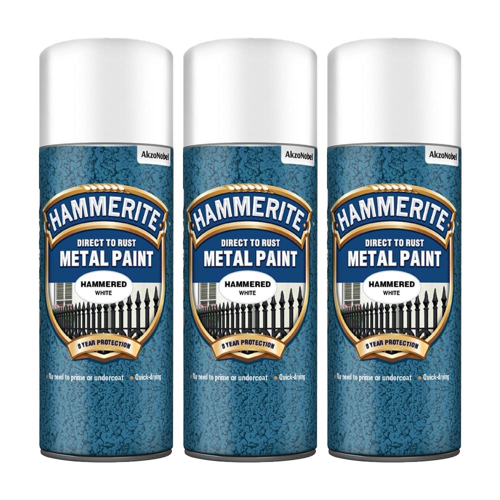 3X Hammerite Hammered White Spray Paint 400ml Spray Paint