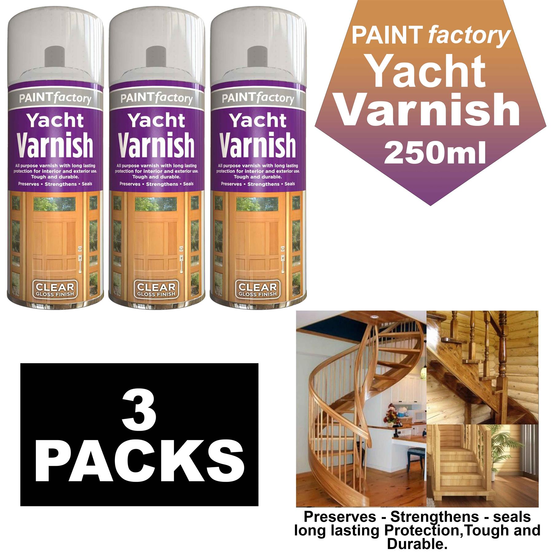 3X Clear Yacht Varnish Spray 250ml Spray Paint