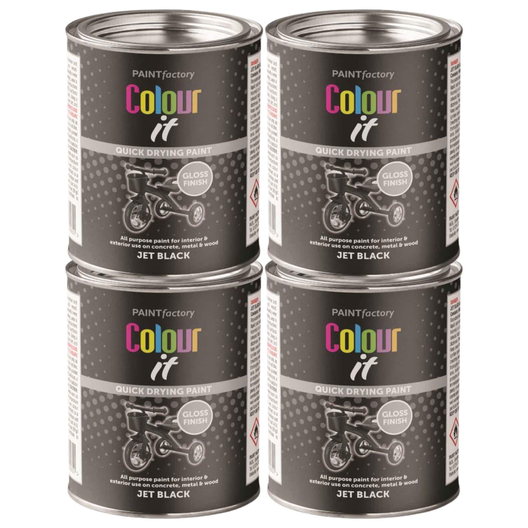 4X Paint Factory Jet Black Gloss Tin Paint 300ml Tin Paint