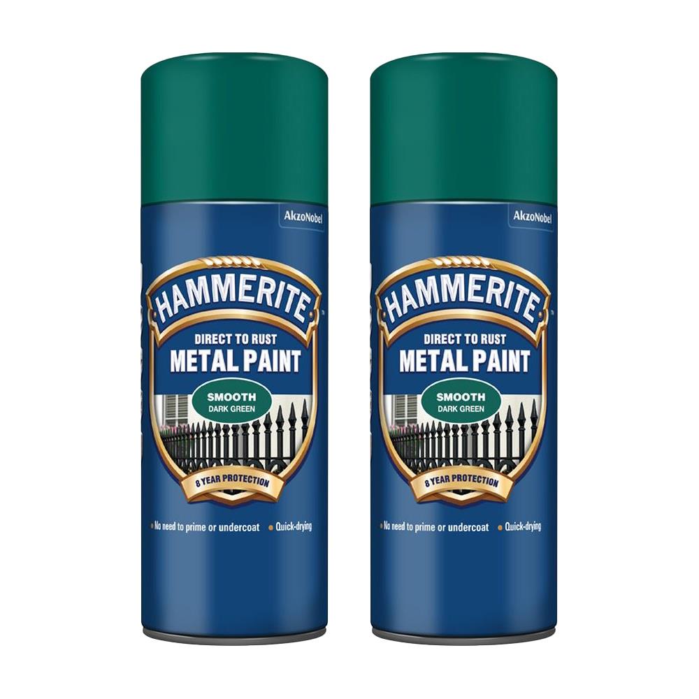 2X Hammerite Smooth Dark Green Spray Paint 400ml Spray Paint
