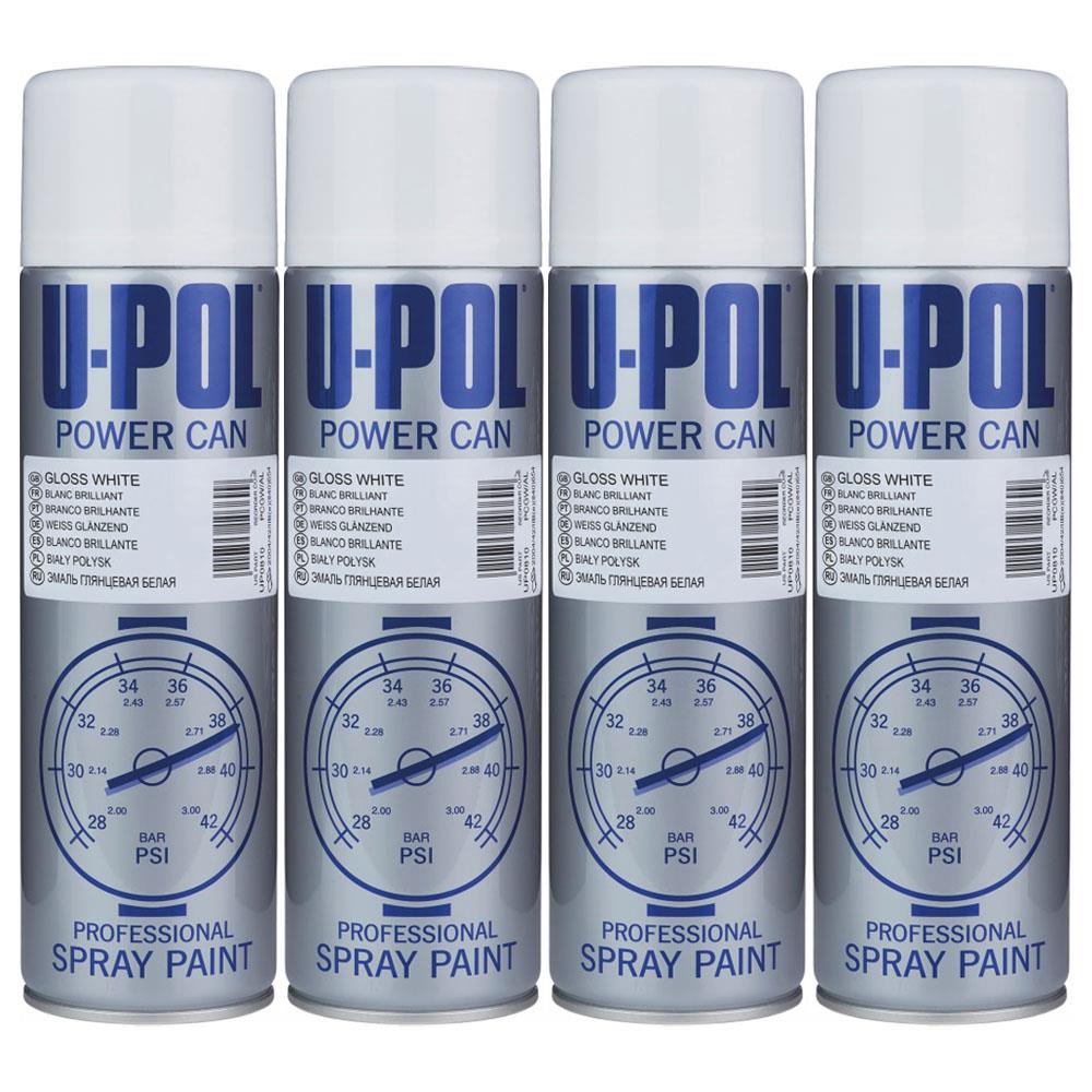 4X Upol Power Can Topcoat Gloss White Aerosol Spray 500ml Spray Paint