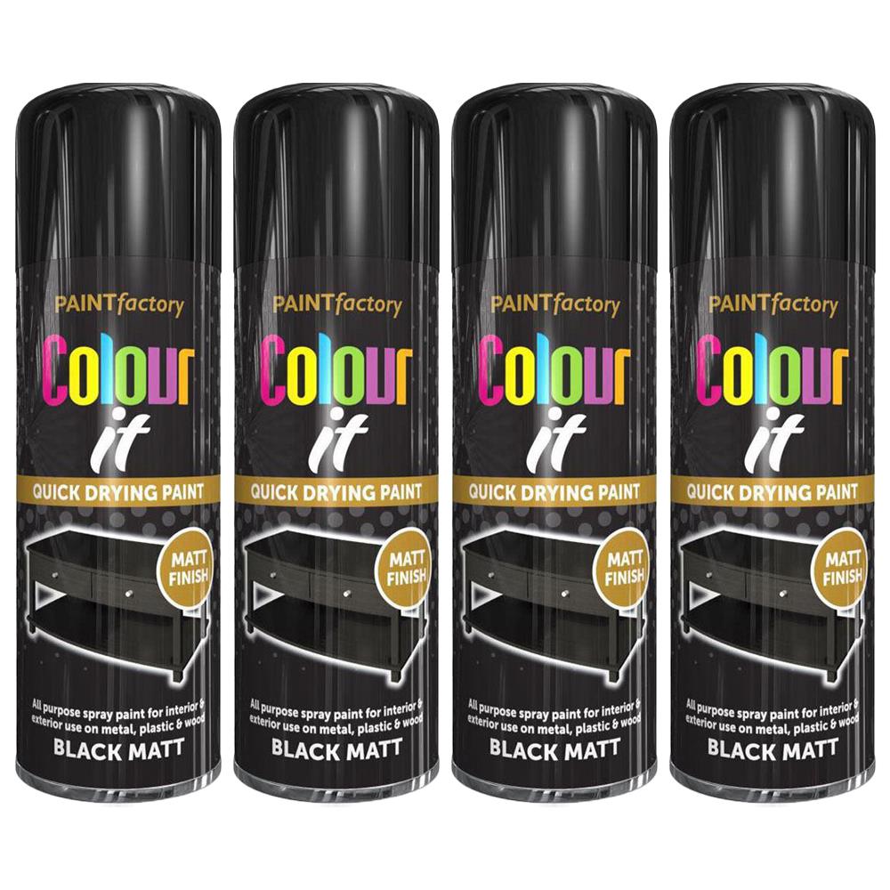 4X Paint Factory Black Matt Spray Paint 400ml Spray Paint