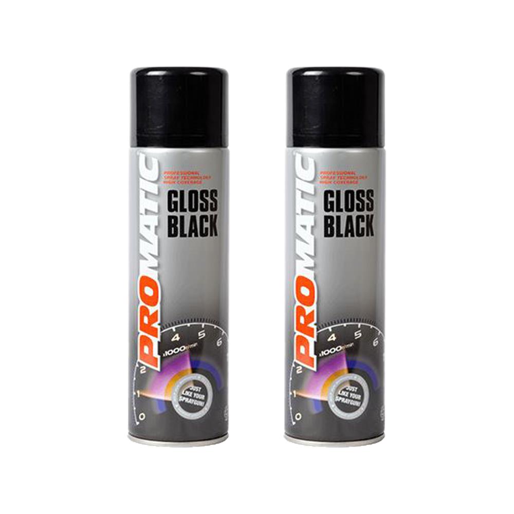 2X Promatic Gloss Black Spray Paint 500ml Spray Paint