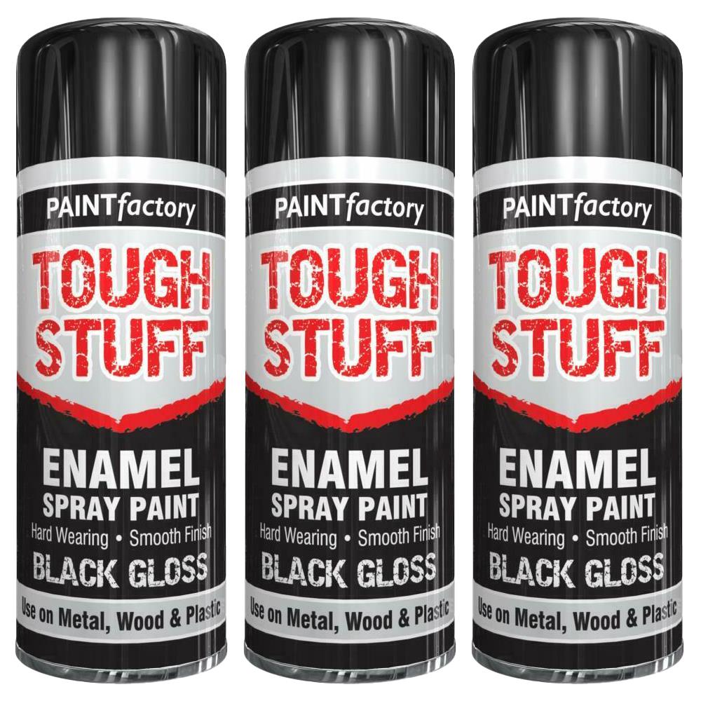 3X Paint Factory Tough Stuff Enamel Black Gloss 400ml Spray Paint