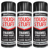 3X Paint Factory Tough Stuff Enamel Black Gloss 400ml Spray Paint