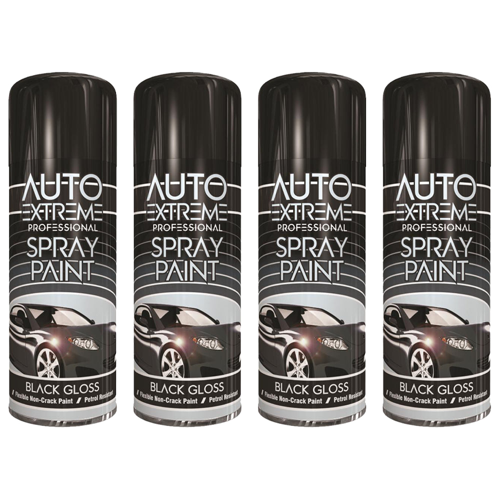 4X Auto Extreme Black Gloss Spray Paint 400ml Spray Paint
