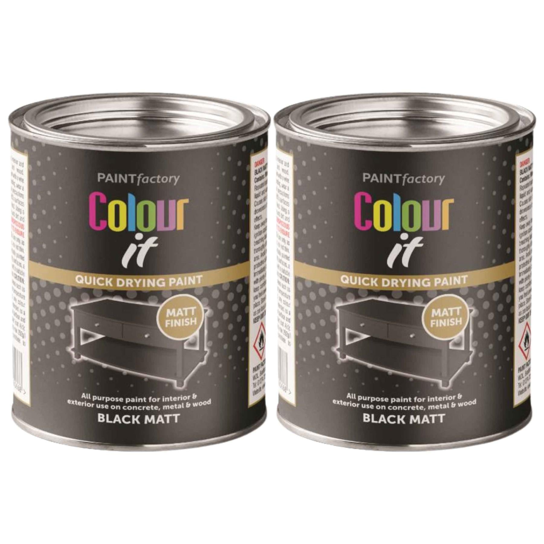 2X Paint Factory Black Matt Tin Paint 300ml Tin Paint