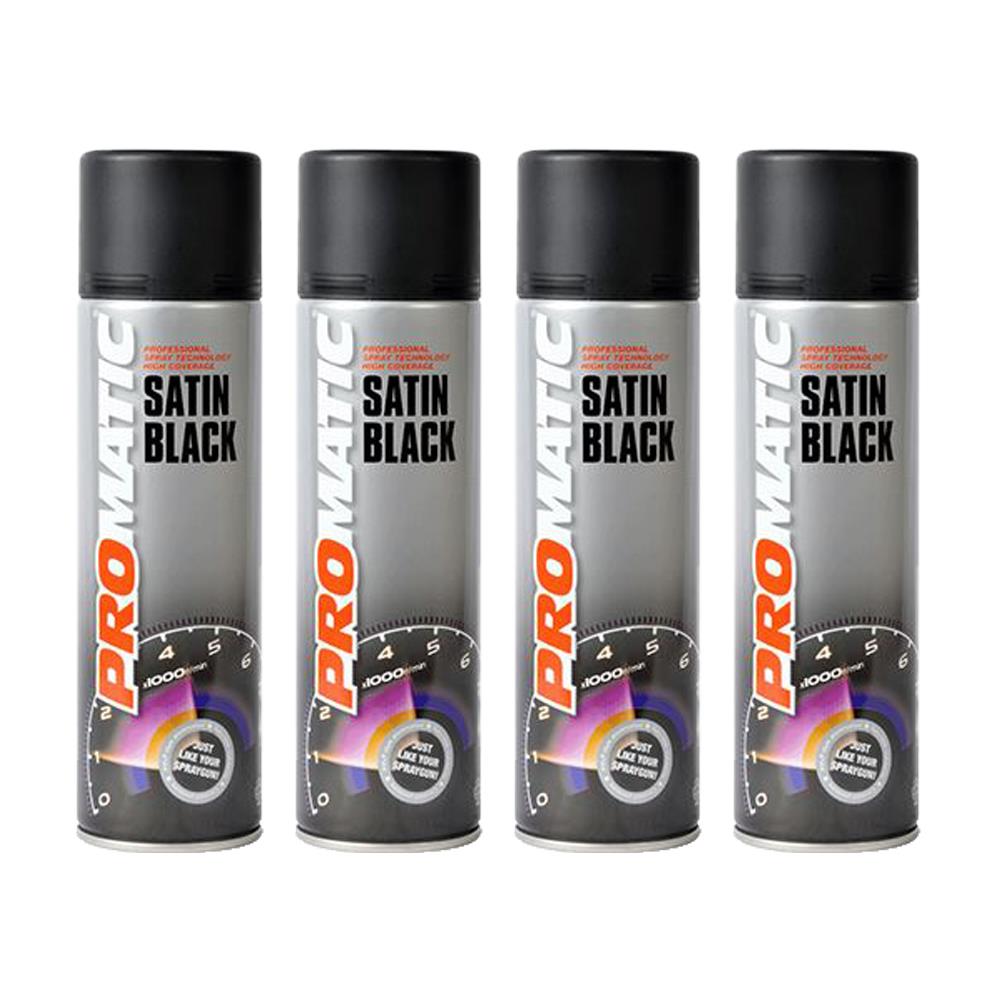 4X Promatic Satin Black Spray Paint 500ml Spray Paint