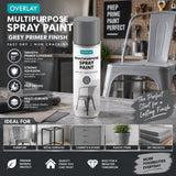 6X Overlay Grey Primer Matt Auto Professional Spray Paint 400ml