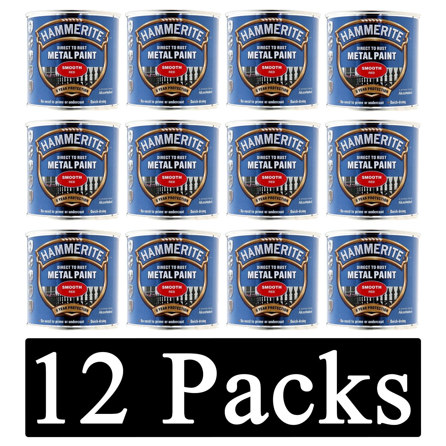 12X Hammerite Smooth Red Paint 250ml Tin Paint