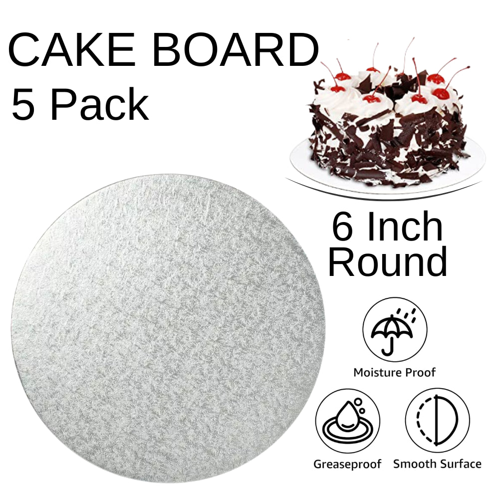 5 Boards - 6" Round Silver Double Thick Cards Cake Board