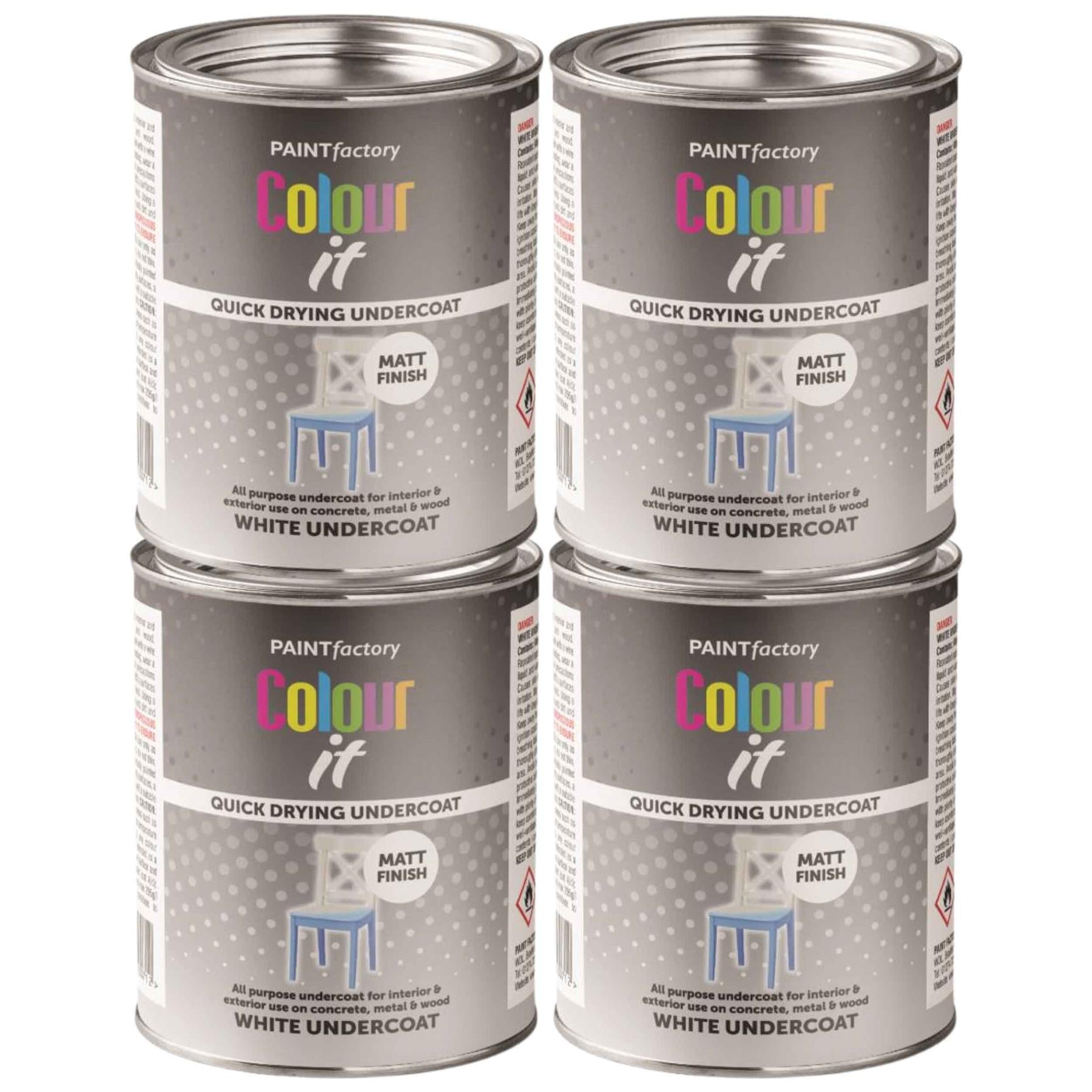 4X Paint Factory White Matt Undercoat Tin Paint 300ml Tin Paint