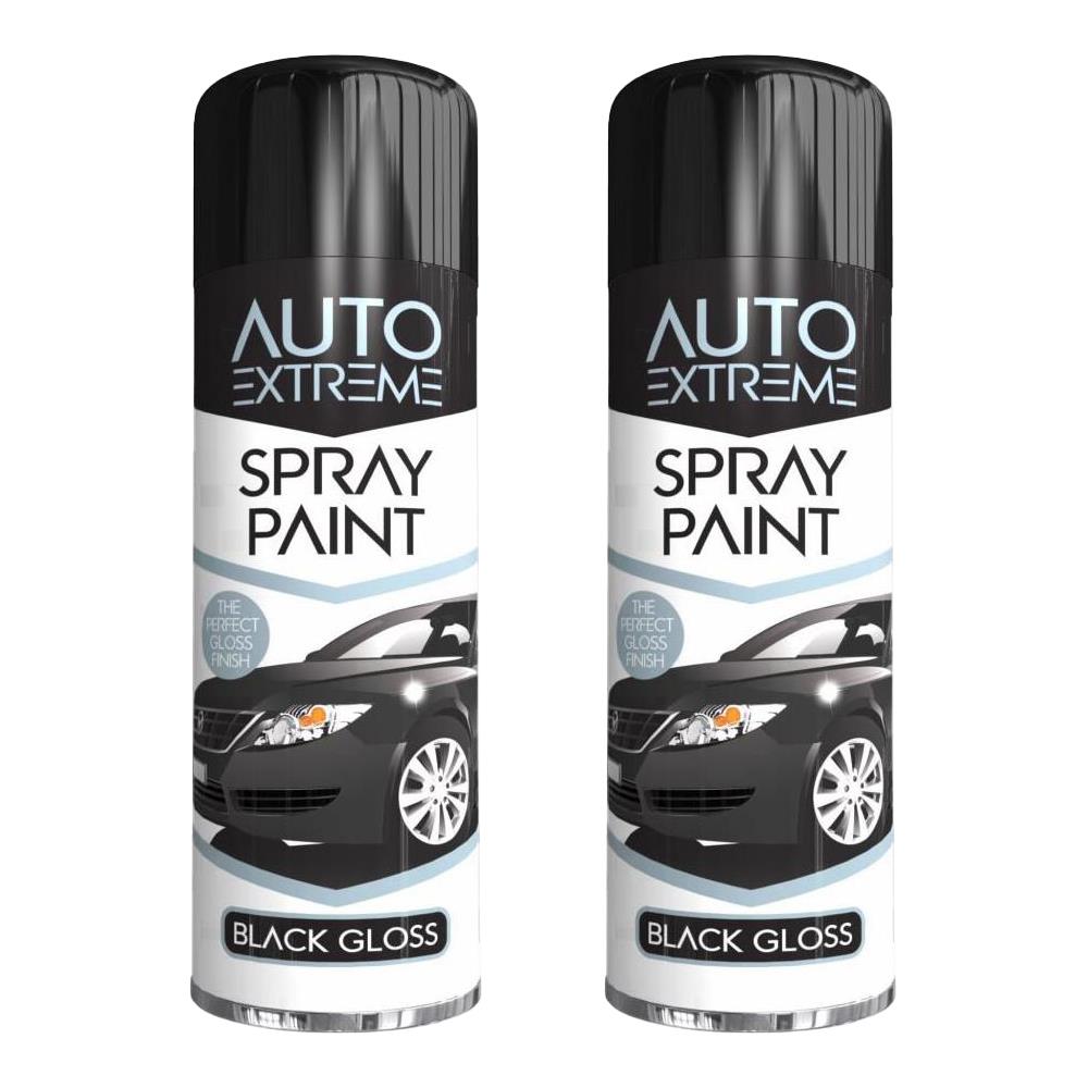 2X Auto Extreme Black Gloss Spray Paint 250ml Spray Paint