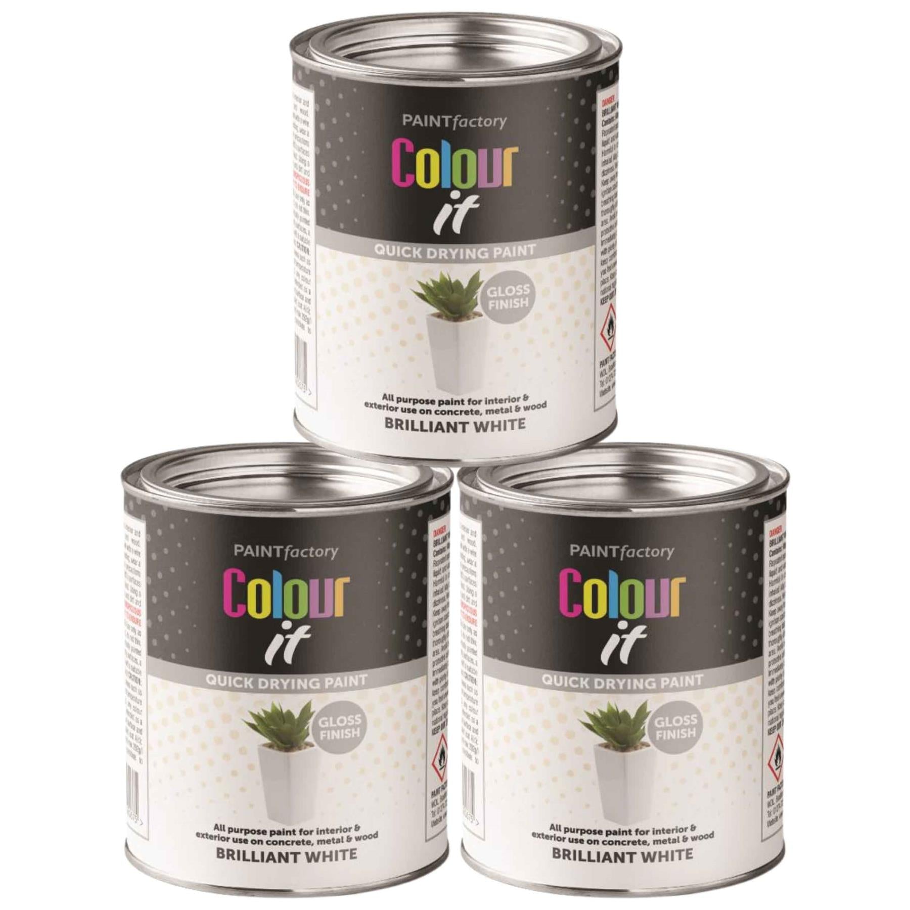 3X Paint Factory Brilliant White Gloss Tin Paint 300ml Tin Paint