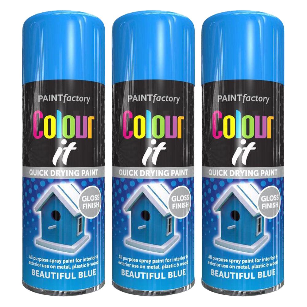 3X Paint Factory Beautiful Blue Gloss Spray Paint 250ml Spray Paint