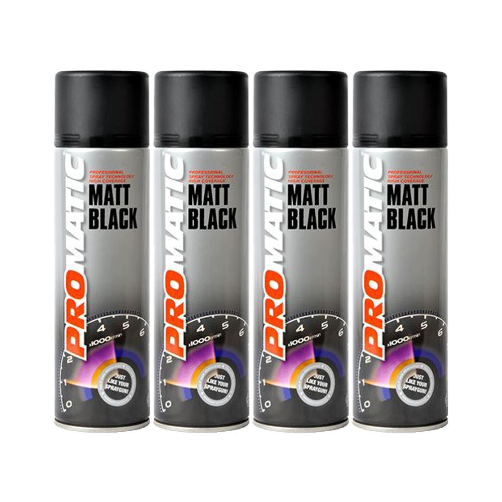 4X Promatic Matt Black Spray Paint 500ml Spray Paint