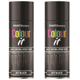 2X Paint Factory Jet Black Gloss Spray Paint 400ml