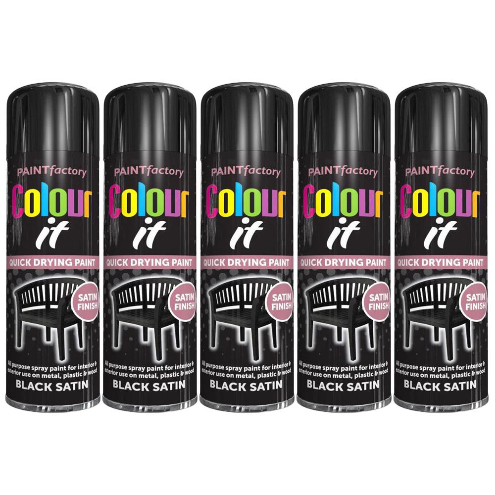 5X Paint Factory Black Satin Spray Paint 250ml Spray Paint