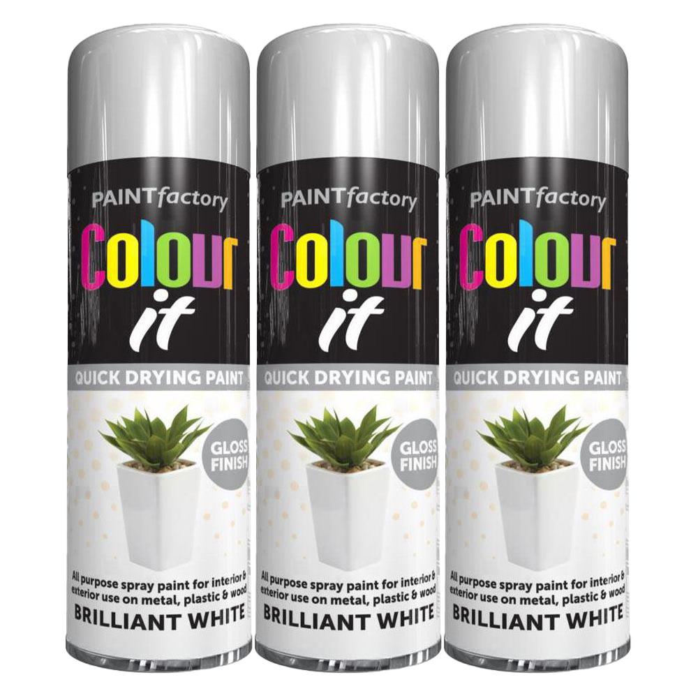 3X Paint Factory White Gloss Spray Paint 250ml Spray Paint