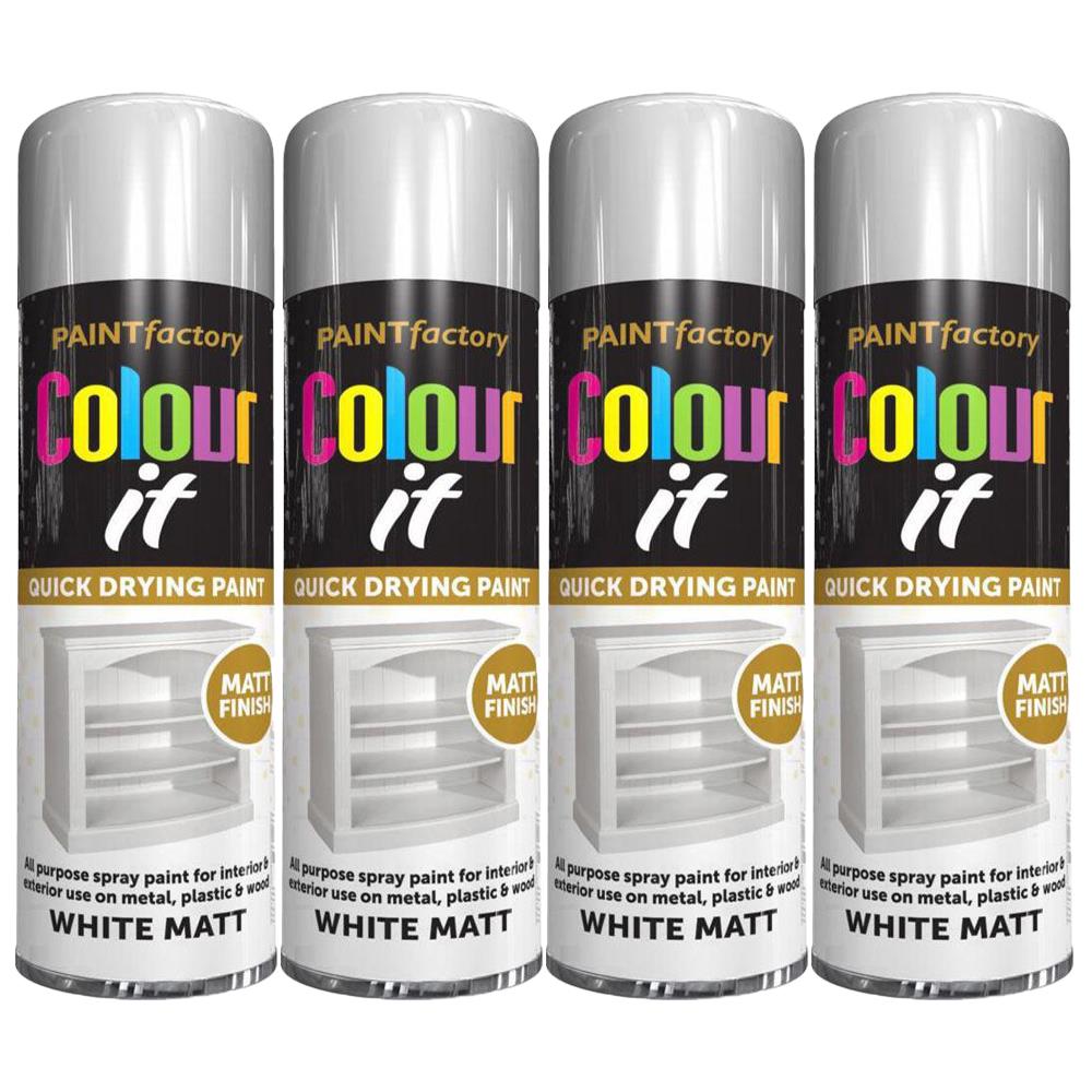 4X Paint Factory White Matt Spray Paint 250ml Spray Paint