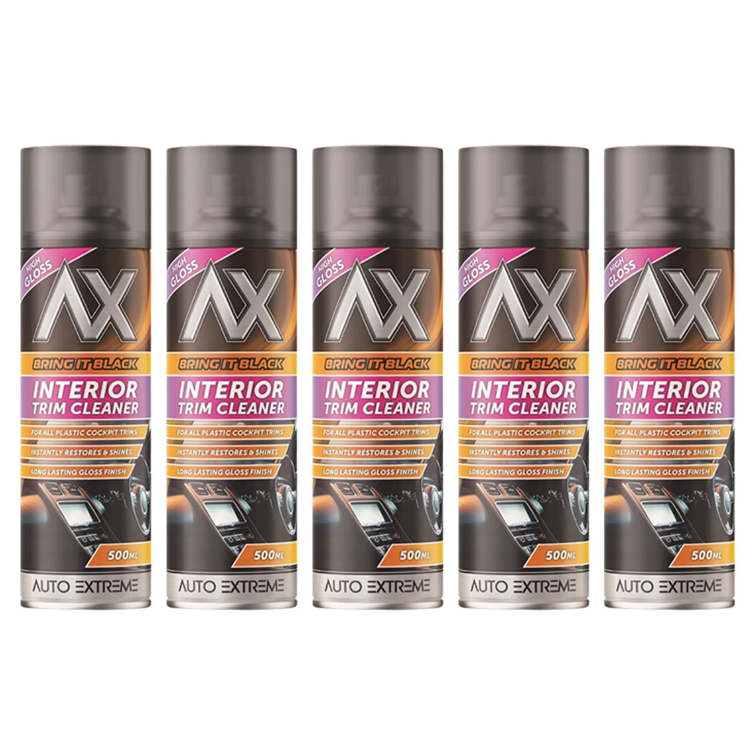 5X - Bring it Black Gloss Interior Trim Cleaner Spray 500ml Spray Paint