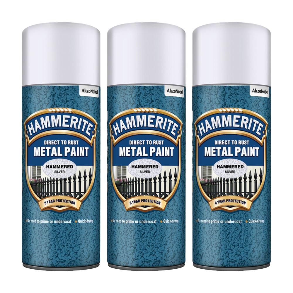 3X Hammerite Hammered Silver Spray Paint 400ml Spray Paint