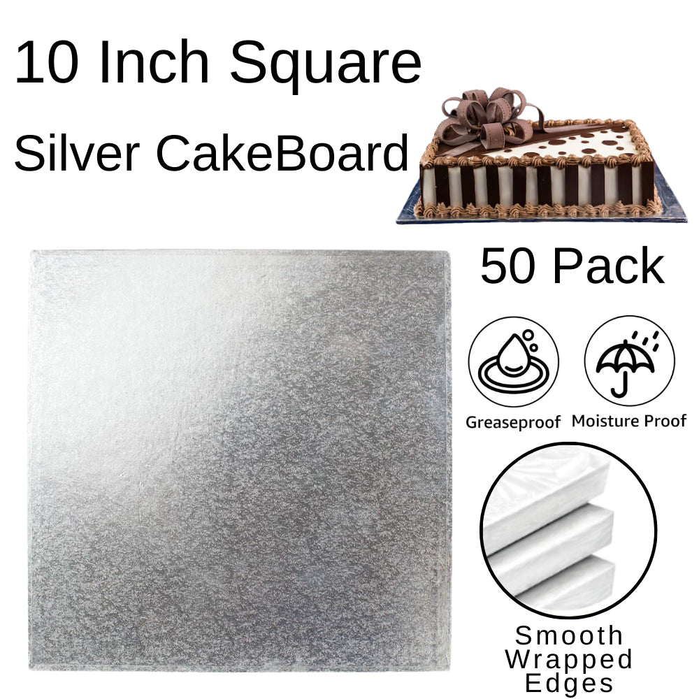 50 Boards - 10" Square Silver Double Thick Cards Cake Board