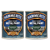 2X Hammerite Hammered Dark Green Paint 750ml Tin Paint