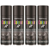 4X Paint Factory Flat Matt Black Spray Paint 250ml