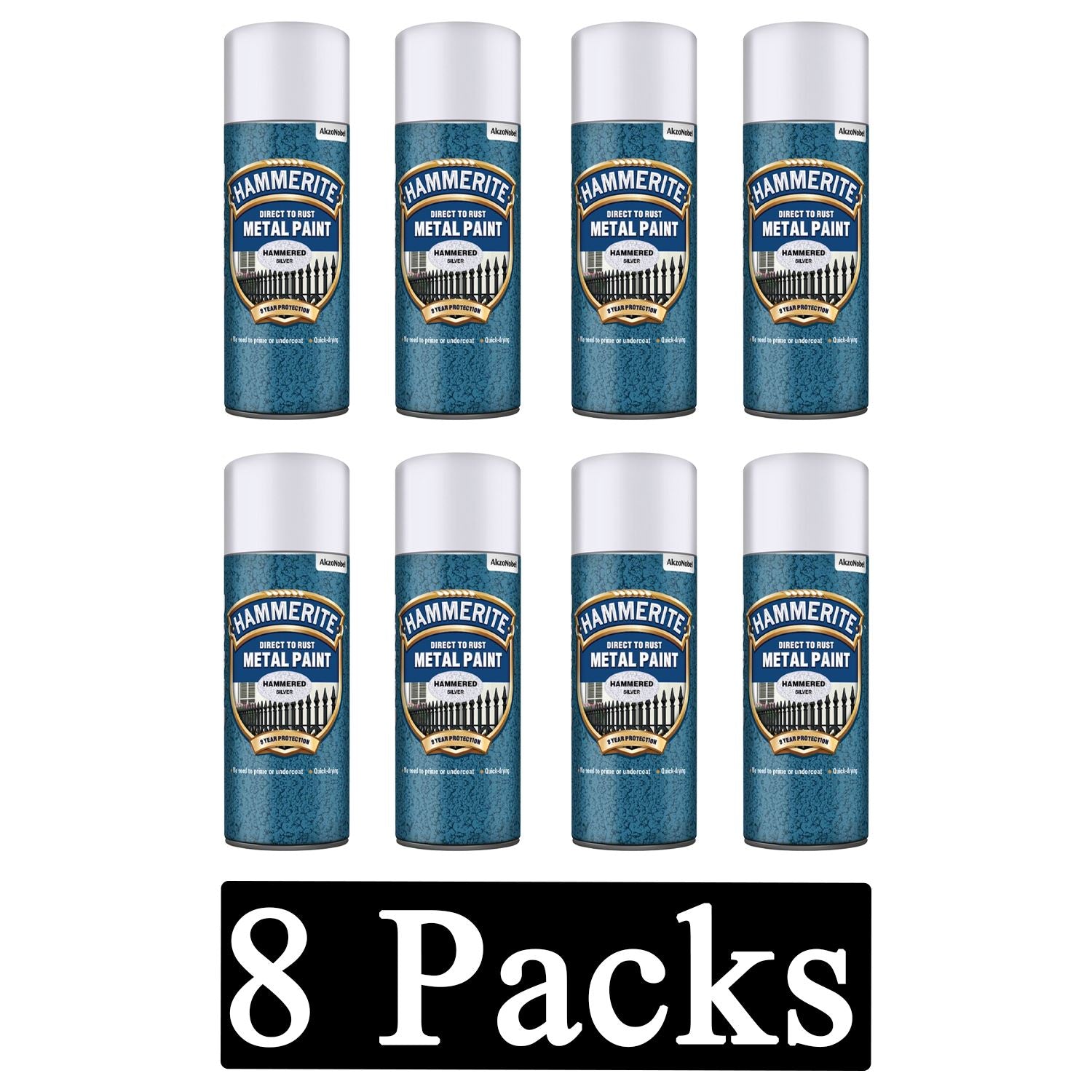 8X Hammerite Hammered Silver Spray Paint 400ml Spray Paint