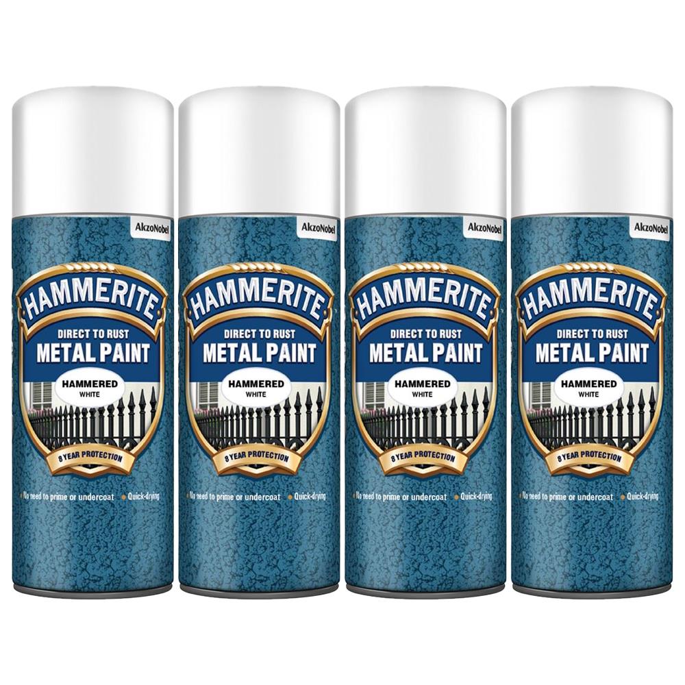 4X Hammerite Hammered White Spray Paint 400ml Spray Paint