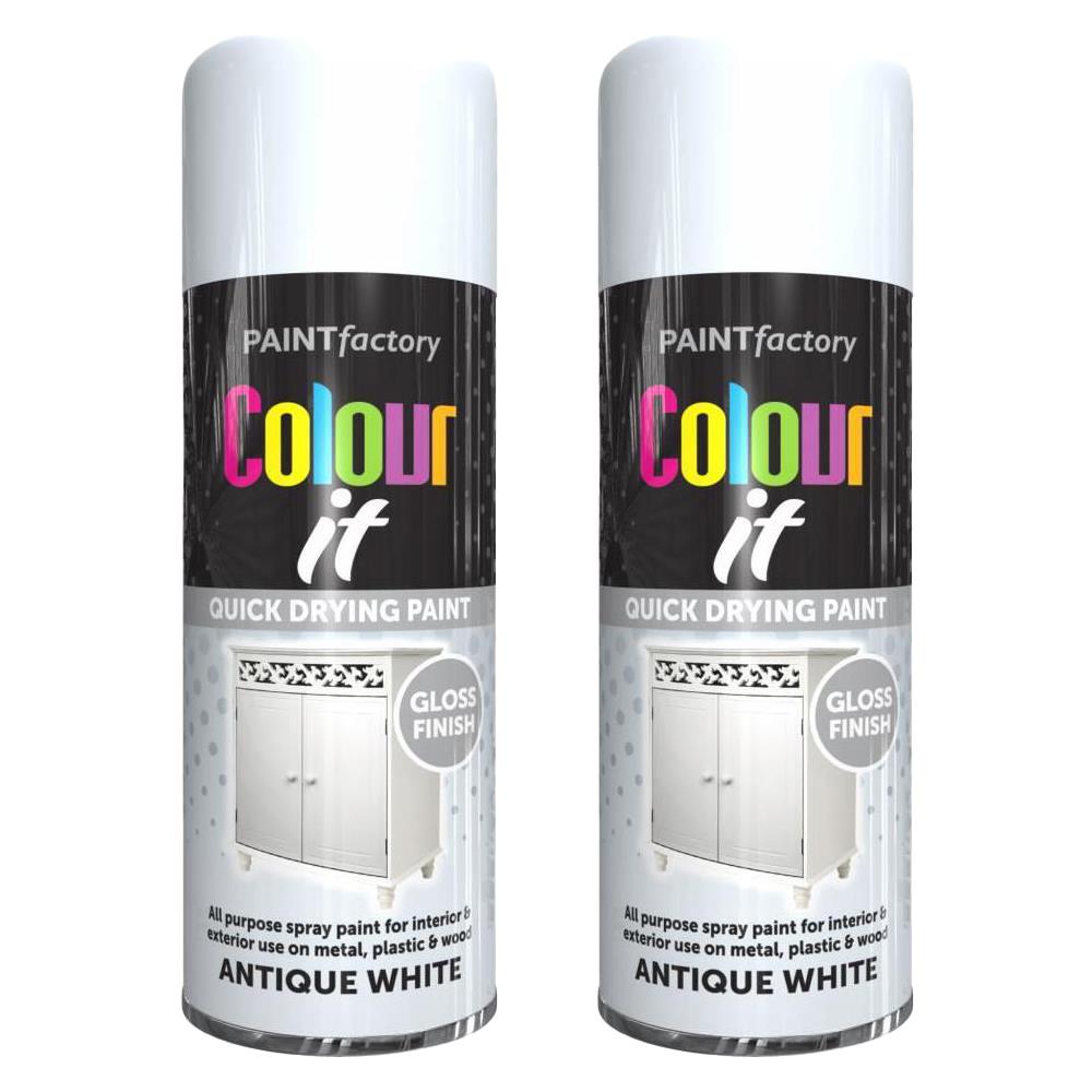 2X Paint Factory Antique White Gloss Spray Paint 400ml Spray Paint