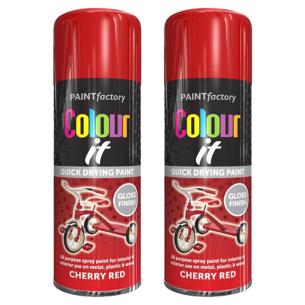 2X Paint Factory Cherry Red Gloss Spray Paint 400ml Spray Paint