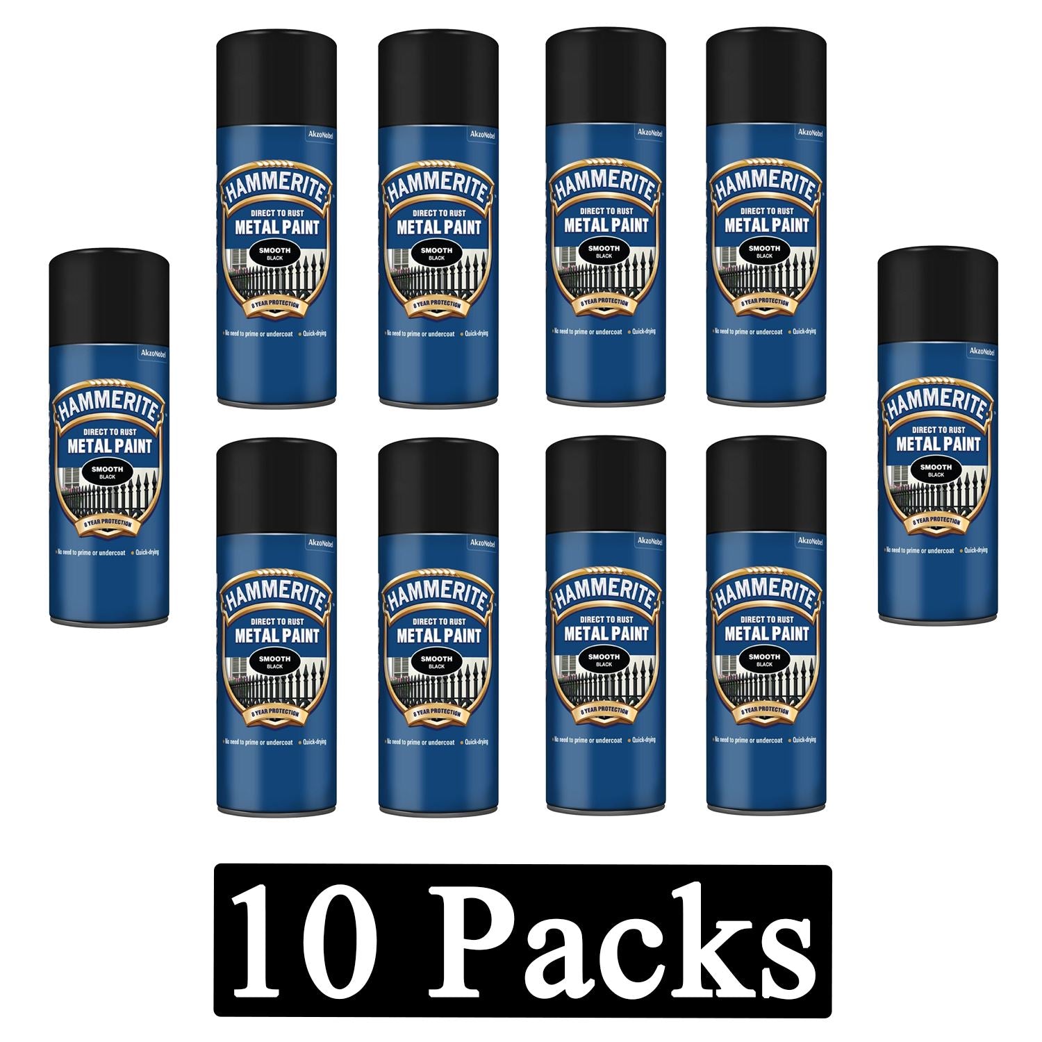 10X Hammerite Smooth Black Spray Paint 400ml Spray Paint