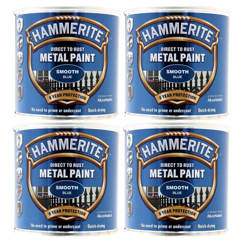 4X Hammerite Smooth Blue Paint 250ml Tin Paint