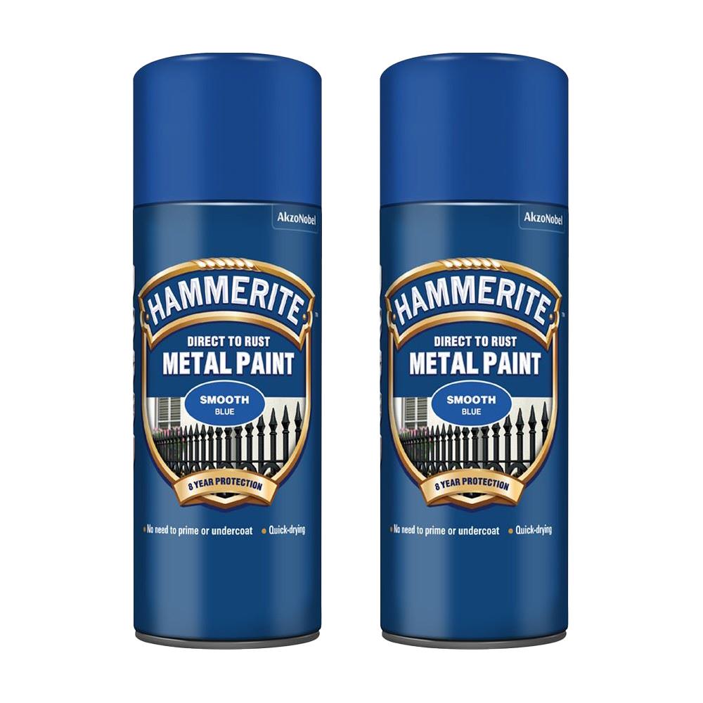 2X Hammerite Smooth Blue Spray Paint 400ml Spray Paint