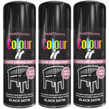 3X Paint Factory Black Satin Spray Paint 400ml Spray Paint