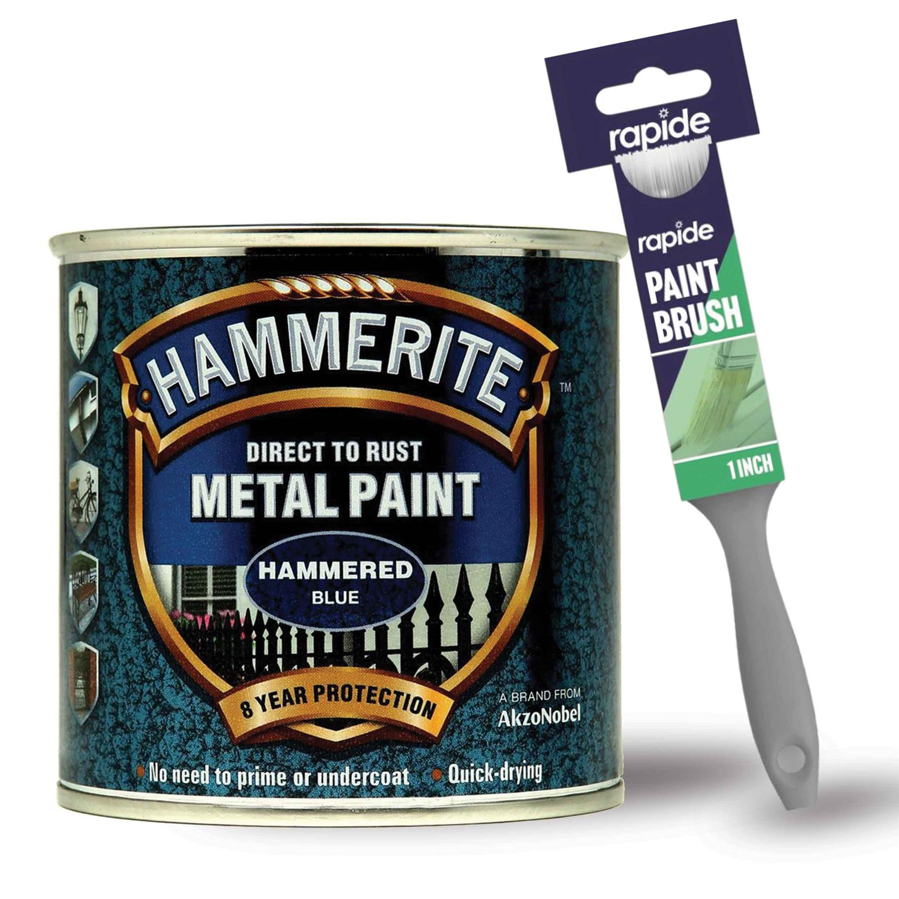 Hammerite Hammered Blue Metal Paint 250ml With 1" Paint Brush