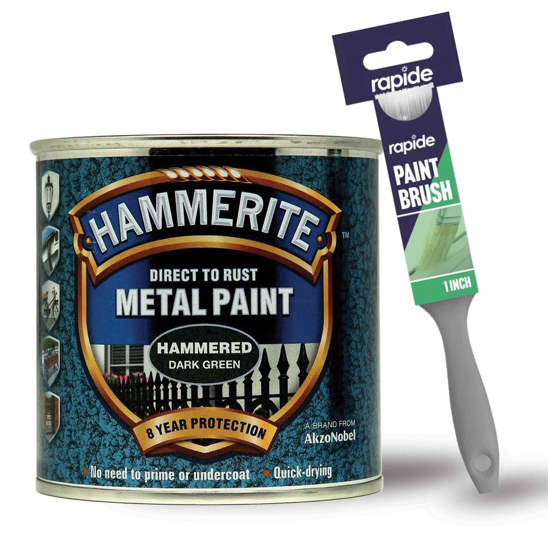 Hammerite Hammered Dark Green Metal Paint 250ml With 1" Paint Brush