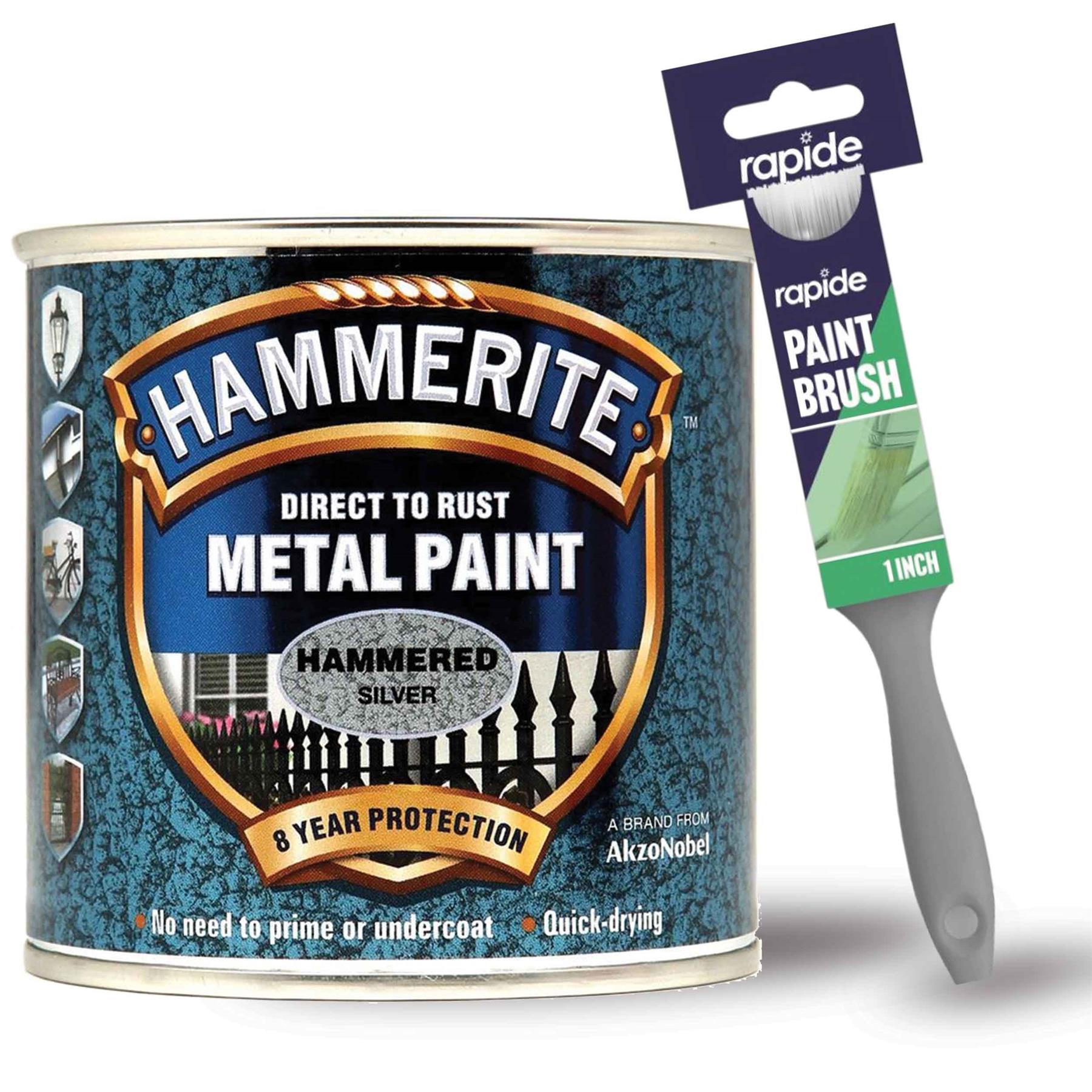 Hammerite Hammered Silver Metal Paint 250ml With 1" Paint Brush