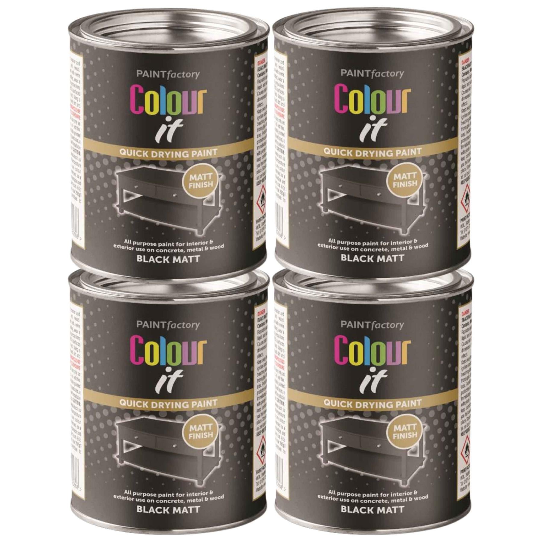 4X Paint Factory Black Matt Tin Paint 300ml Tin Paint