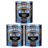 3X Hammerite Smooth Black Paint 750ml Tin Paint