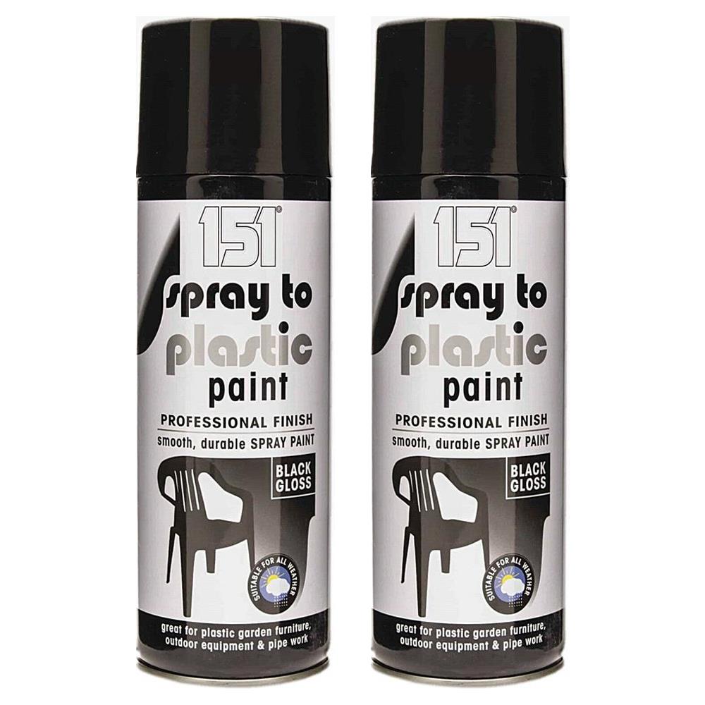 2X 151 Spray To Plastic Paint Black Gloss 400ml Spray Paint