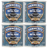 4X Hammerite Hammered Black Paint 250ml Tin Paint