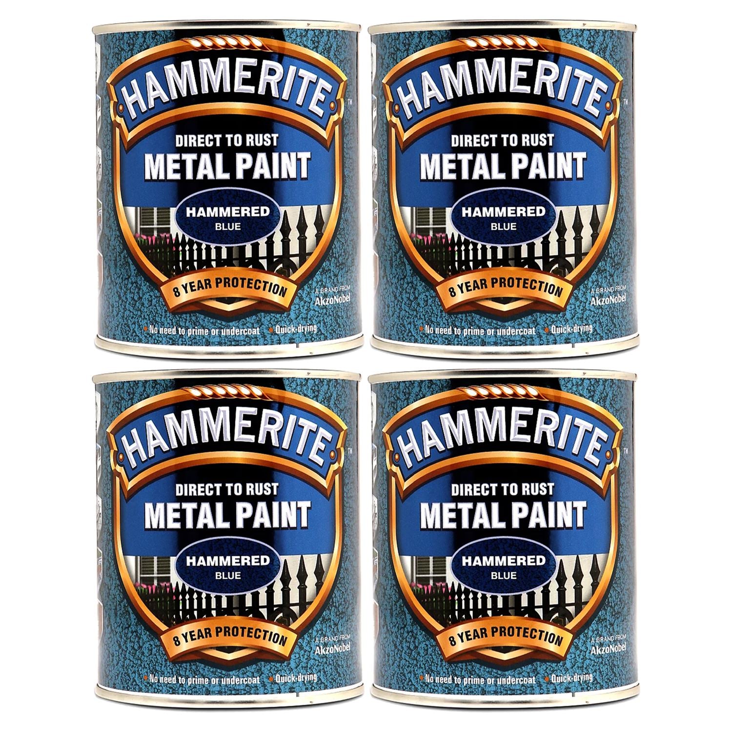 4X Hammerite Hammered Blue Paint 750ml Tin Paint