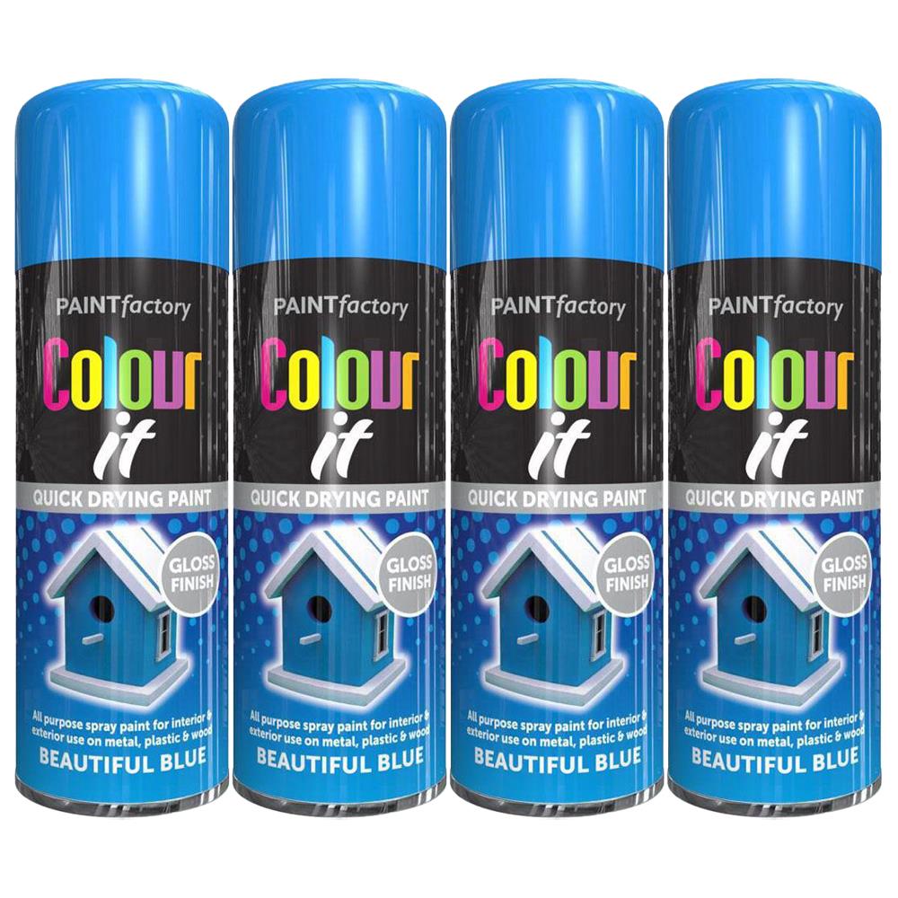 4X Paint Factory Beautiful Blue Gloss Spray Paint 250ml Spray Paint