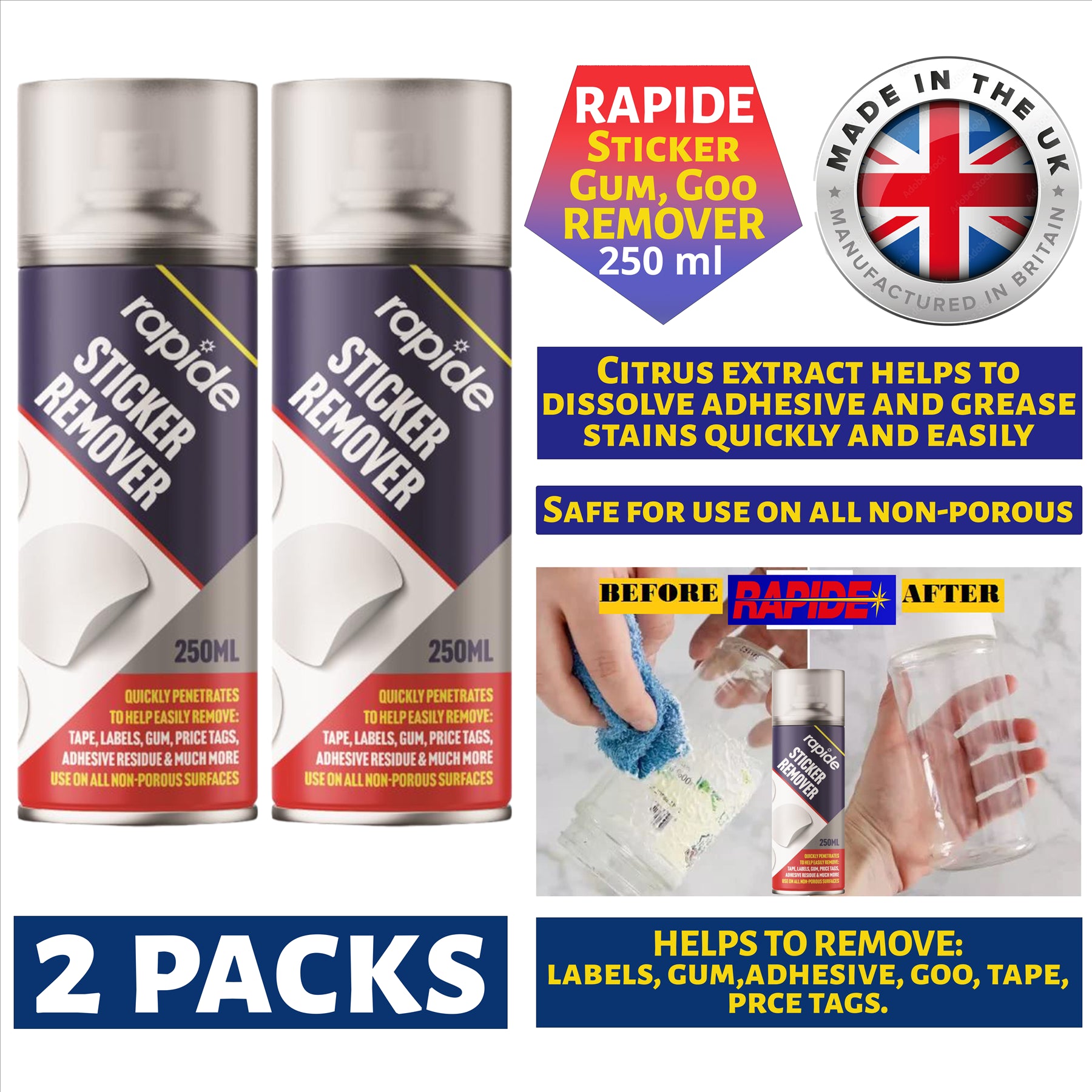 2X Rapide Sticker Remover Spray 250ml Spray Paint