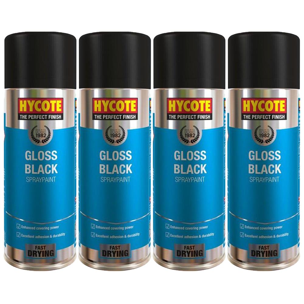 4X Hycote Gloss Black Spray Paint 400ml Spray Paint